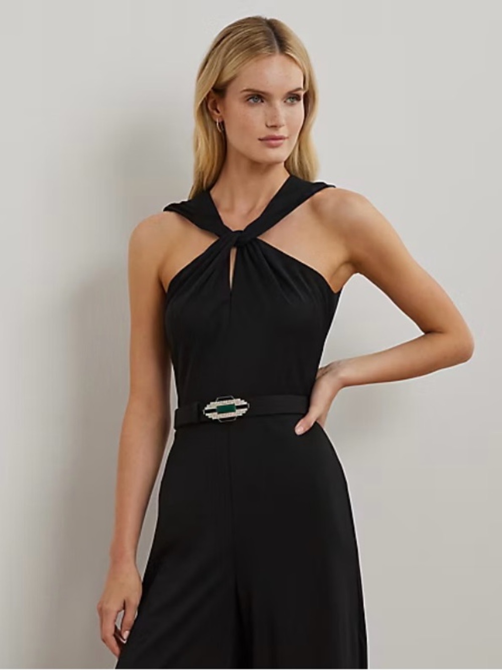 Lauren Ralph Lauren Black Twist-Neck Wide-Leg Jumpsuit - Picture 3 of 9